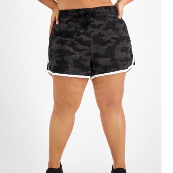 IDEOLOGY Womens Black Pocketed Camouflage Shorts Plus white stripes on side  3X - Picture 3 of 8